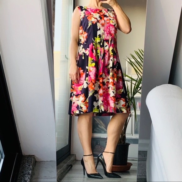 Vince Camuto Dress Floral Lined Classy Midi Gold - Picture 4 of 9